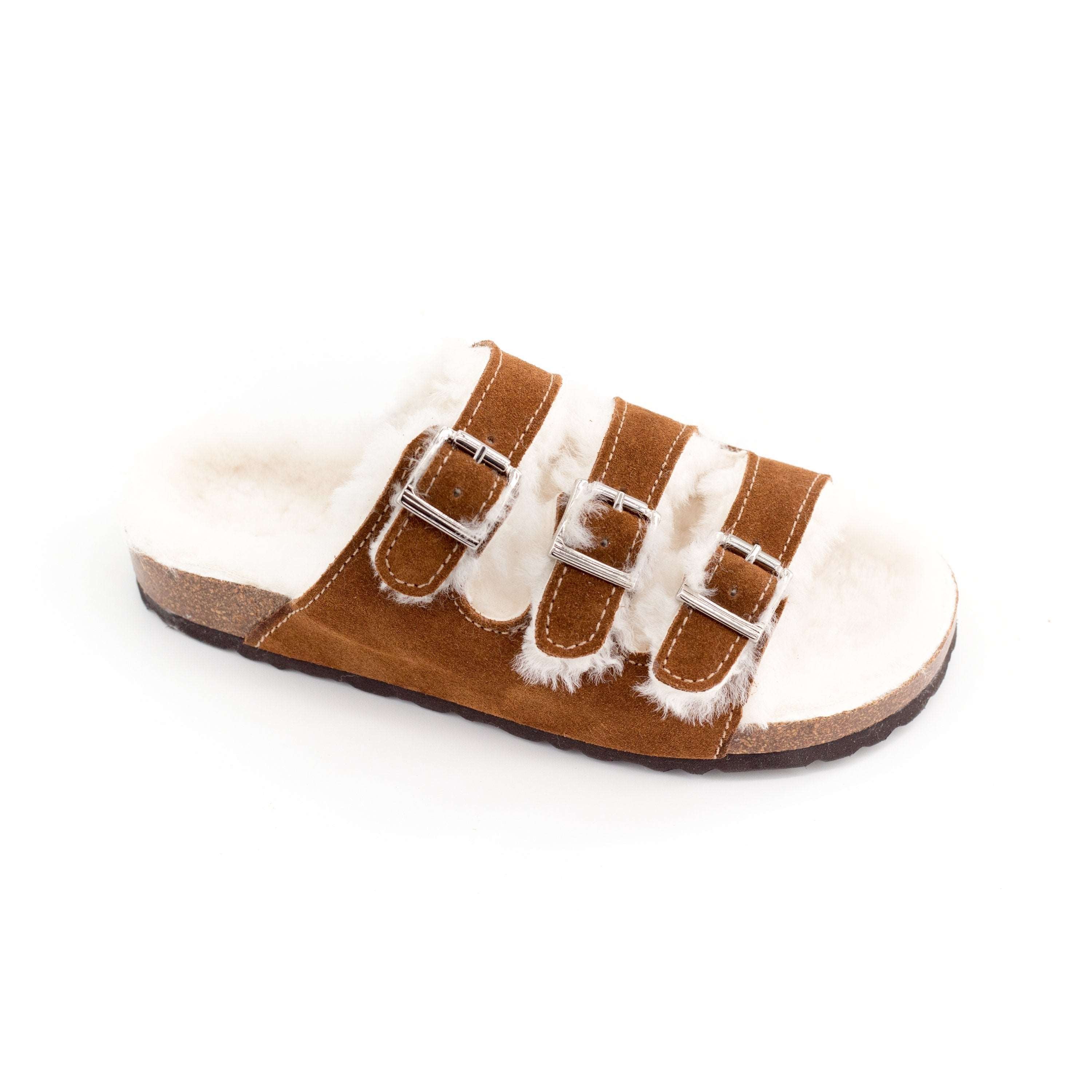 Sandales LISBONNE triple bandes extérieur en laine de mouton - Dgrandiose