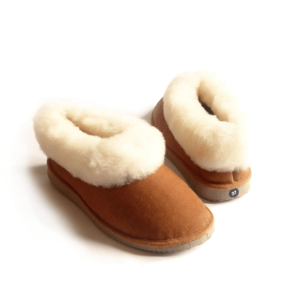 Camel mixed sheepskin slippers