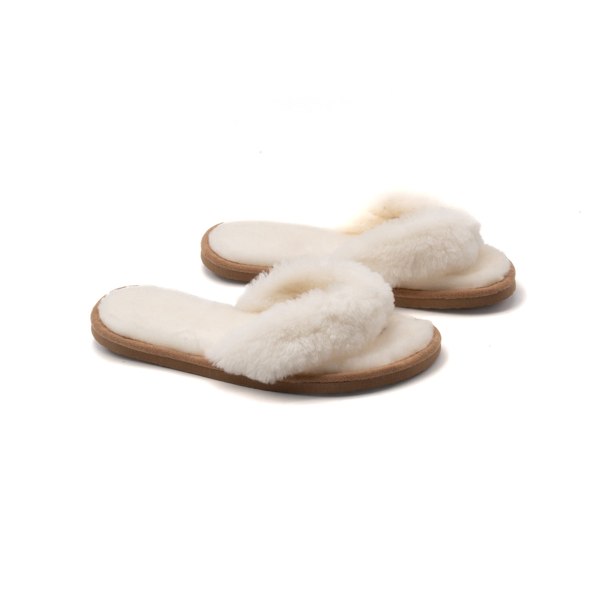 White sheepskin flip flops