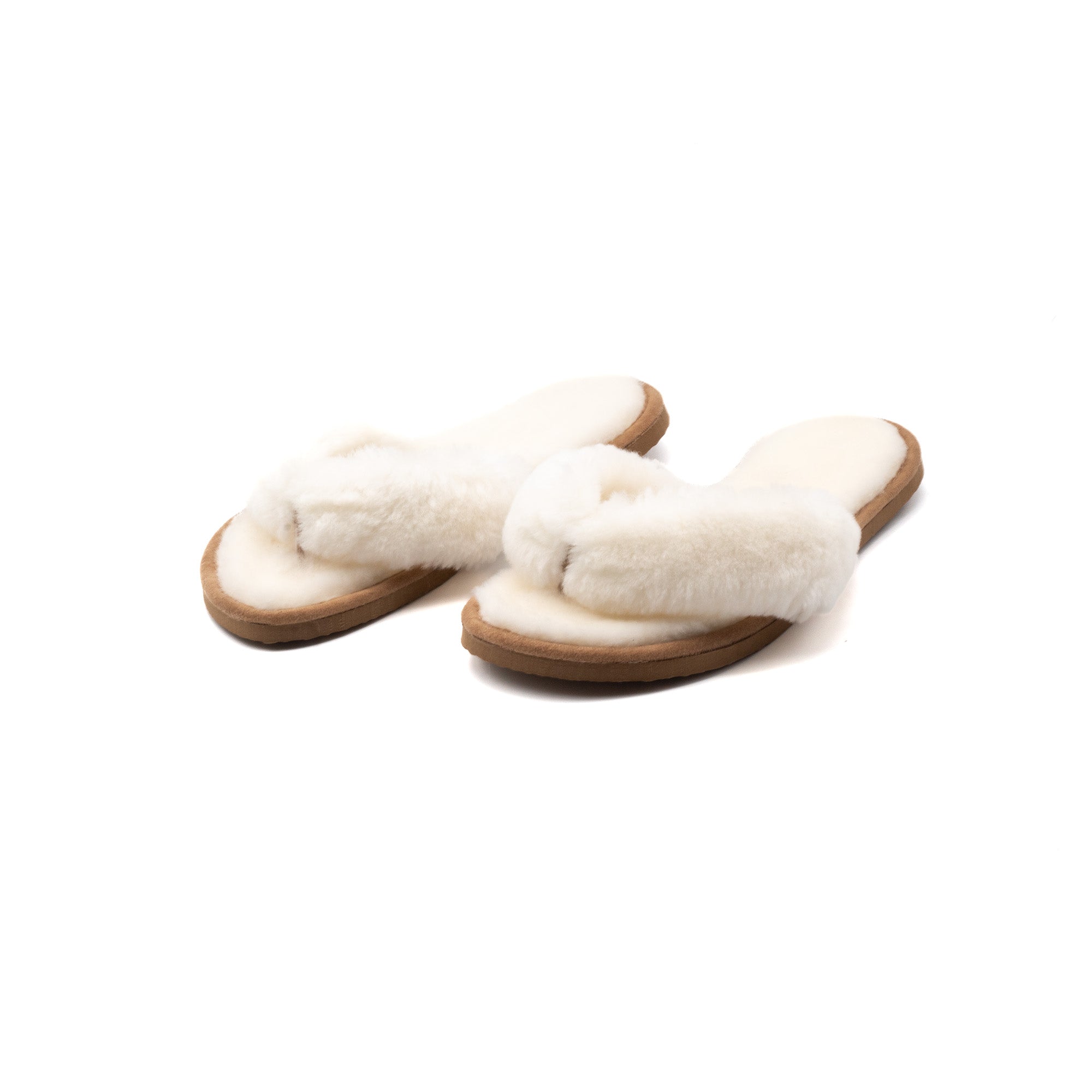 White sheepskin flip flops